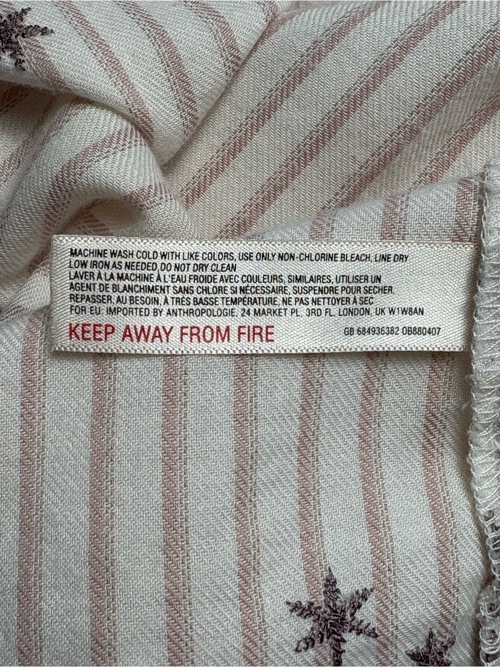 Anthropologie Floreat Striped Sleep Dress Tunic XS Mauve Pink Embroidered *Flaw - Picture 11 of 12
